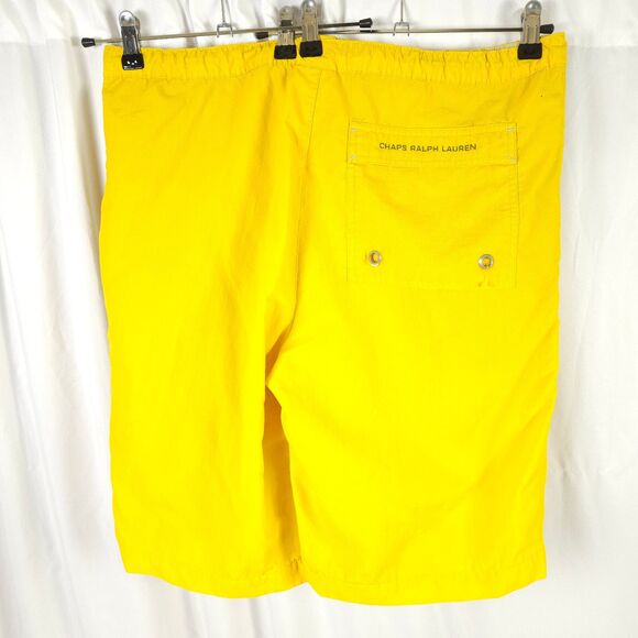 VTG Chaps Ralph Lauren Mens Large Yellow Board Shorts Swim Trunks Zip Pocket - Picture 2 of 8